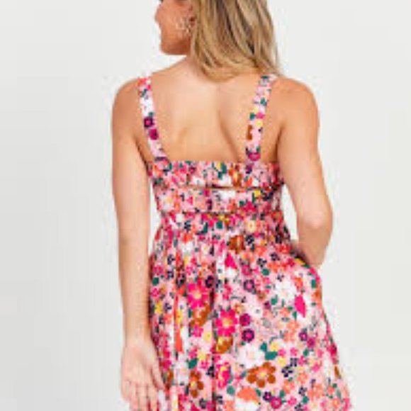 Altar'd State Pink Floral Higgins Dress Smocked Wide Straps Womens Sz S  NEW - Picture 2 of 15